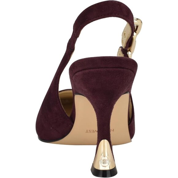 Nine West Womens Burgundy Suede Closed Pointed Toe Sling Back Veroni Pump - Picture 3 of 5
